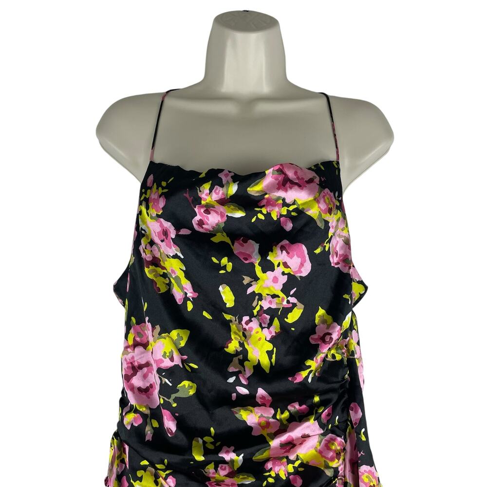 Likely Asta Floral Print Satin Mini Dress Ruffle Side Ruch Size 6 - Picture 5 of 12